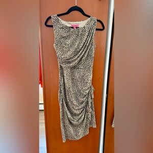 Betsey Johnson Asymmetrical Leopard Print Ruched Dress | Size 2